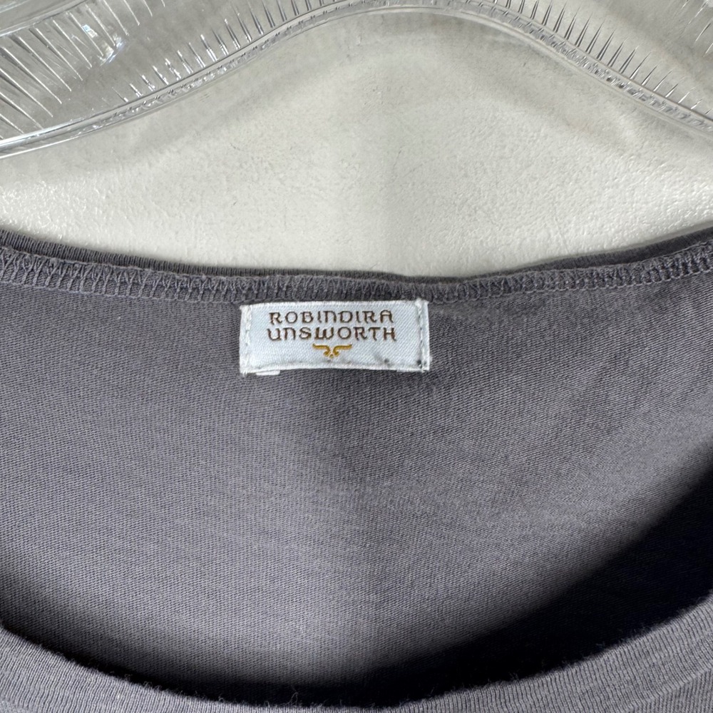 Robindira Unsworth Womens Long Sleeve Scoop Neck Tee Shirt Gray Size Small *FLAW - Picture 2 of 16